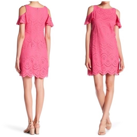 Eliza J Fuchsia Cold Shoulder Eyelet Dress 4 - Picture 1 of 8